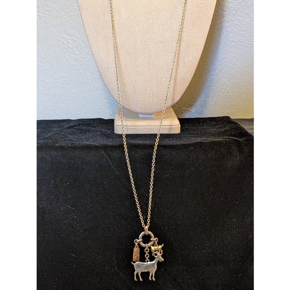 Three-Tone Metal Goat Cluster Charm Pendant Necklace - Picture 2 of 8